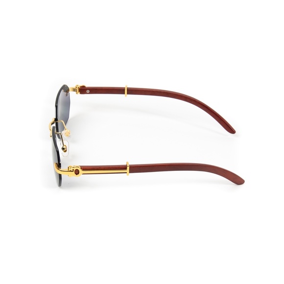 Gray Tint Gold Frame Woodgrain Hip Hop Mens Vintage Sunglasses - Picture 4 of 5